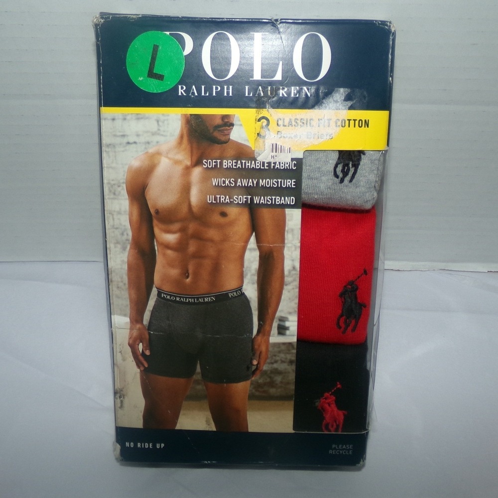 Polo Ralph Lauren Mens SZ LRG 36-38 3 Pack Classic Fit Cotton Boxer Briefs
